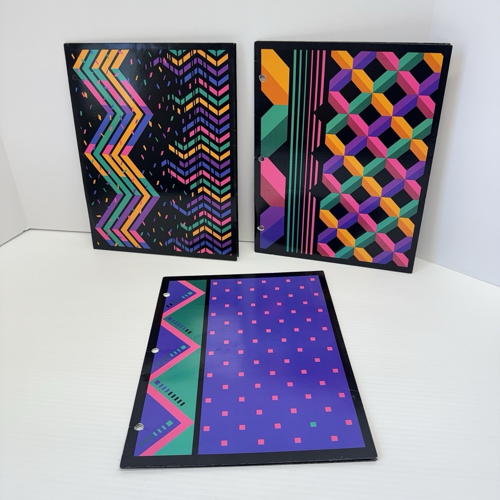 Vintage Stuart Hall Geo Graphix Folders School Supplies Lot Of 3 1992 Retro